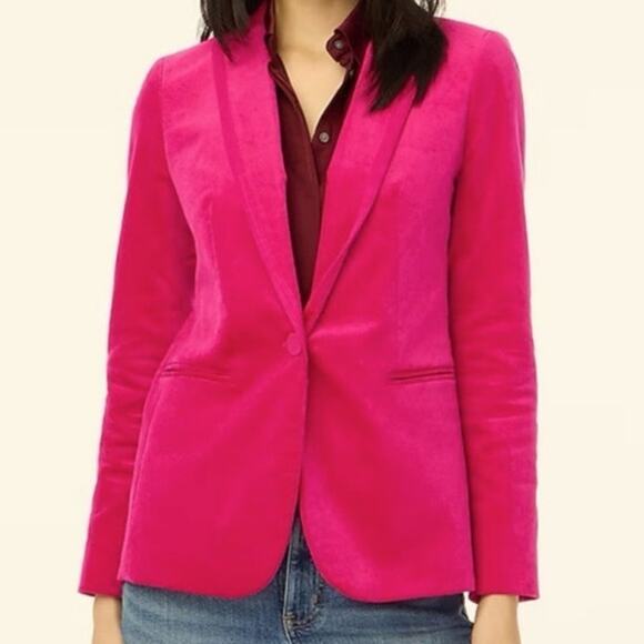 J. Crew Velvet Peak Lapel One-Button Blazer Brilliant Berry BU281 Women Size 16 - Picture 2 of 11
